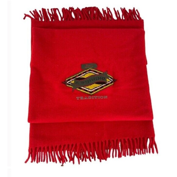 FARIBO Wool Large Red Fringe Picnic Blanket Throw Bass Brushed Felt Logo Vintage - Picture 2 of 8